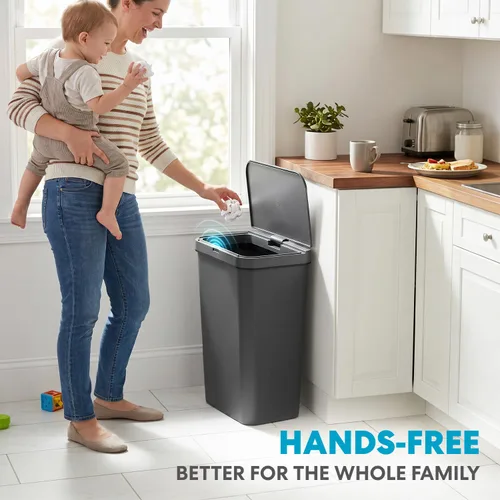 Vista 4 de SIMPLI-Magic Cubo de basura rectangular con sensor de cocina de 13.2 galones / 50 litros, cubo de basura automático sin contacto con tapa de cierre