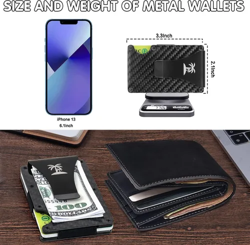 Vista 5 de BESTBEL - Cartera minimalista de fibra de carbono para hombres y mujeres, billetera delgada con clips para dinero, bloqueo FID, tarjetatarjeta
