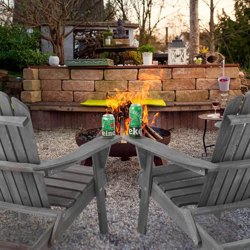 Vista 4 de Juego de 2 sillas Adirondack de madera para exteriores, sillas plegables para jardín, césped, patio, piscina, color gris S4-gris