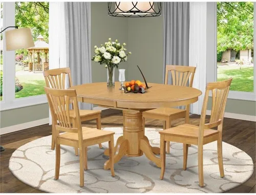 Vista 2 de East West Furniture AVON5-OAK-W - Juego de comedor de 5 piezas para 4 personas, incluye una mesa de comedor ovalada con hojas de mariposa y 4 sillas