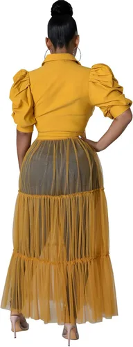 Vista 3 de Blusa de manga corta para mujer, vestido largo de malla transparente
