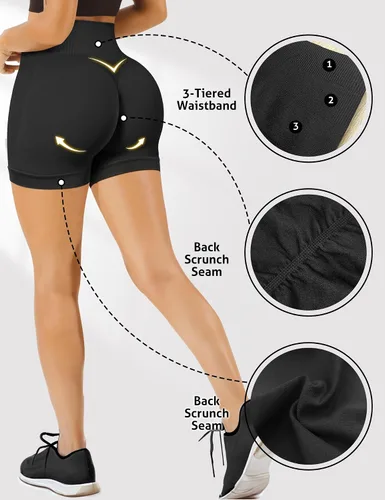 Vista 4 de Buauty Pantalones cortos de gimnasio para mujer, sin costuras, pantalones cortos de entrenamiento de yoga de cintura alta, pantalones cortos