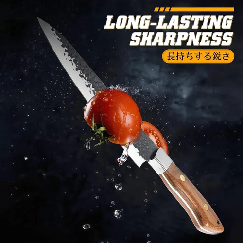Vista 3 de Huusk Cuchillo de chef japonés de 8 pulgadas, cuchillos de cocina forjados a mano con mango ergonómico de espiga completa, cuchillo de cocina