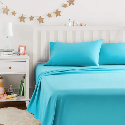 Vista 44 de Amazon Basics Juego de sábanas para niños de microfibra ligera, suave y fácil de lavar, 3 piezas, tamaño Twin, Aqua brillante, diseño sólido