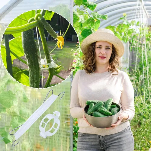 Vista 3 de 20 ganchos de tomate con cuerda, ganchos de soporte de tomate, ganchos de soporte de tomate y clips de soporte para plantas con cordel de 33.3 pies