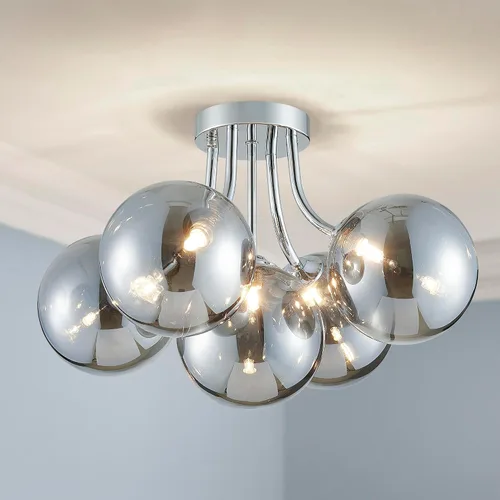 Vista 11 de AGV LIGHTING Moderna lámpara de techo de cristal de burbujas, lámpara de techo cromada de 4 luces con pantallas de globo de vidrio texturizado