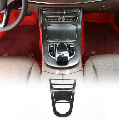 Vista 12 de Cubierta del panel de la caja de cambios de la consola central compatible con Mercedes Benz Clase E W213 2016 2017 2018, estilo fibra de carbono