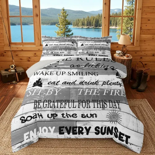 Vista 20 de Juego de edredón de casa del lago, tamaño individual, juego de ropa de cama con ancla náutica para niños, adolescentes y adultos, edredón retro