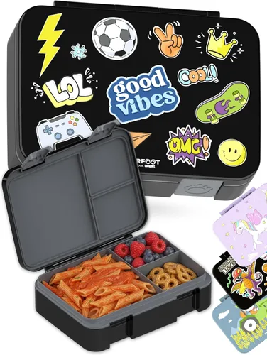 Vista 10 de BEARFOOT Lonchera infantil con compartimentos – Compacta y ligera A prueba de fugas, sin BPA, apta para lavavajillas Diseño dibujado a mano