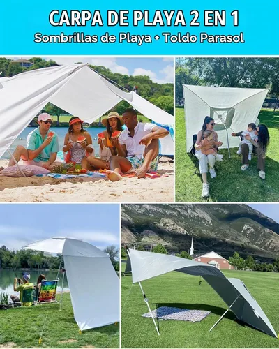 Vista 3 de KingCamp Sombrilla de playa con paneles laterales, toldo de playa 2 en 1, refugio solar UPF 50+, resistente al viento, pantalla de playa portátil
