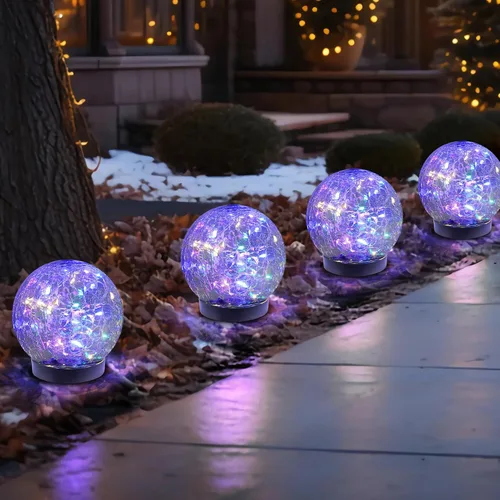 Vista 10 de MLKNK Luces solares de globo para exteriores, impermeables, bolas solares, luces solares de jardín, orbes para exteriores, paquete de 2 bolas