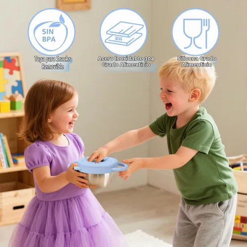 Vista 3 de BUSOHA Paquete de 2 Tazas de Aperitivos de Acero Inoxidable para Niños Pequeños - 9 OZ Recipientes de Aperitivos para Bebés a Prueba de Derrames