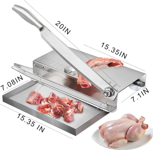 Vista 4 de Cortador de carne de 20 pulgadas, cortador manual de costillas para pollo, pescado o carne de res, rebanador de carne congelada de acero inoxidable