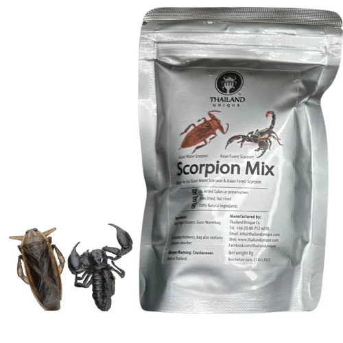 Vista 10 de Thailand Unique Scorpion Mix - 15 G 3 piezas de insectos comestibles deshidratados para humanos, saludables y un gran regalo gracioso Three