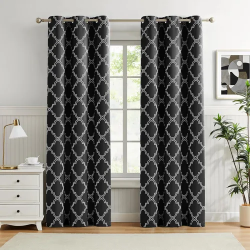 Vista 8 de Melodieux Cortinas 100% opacas de 96 pulgadas de largo para sala de estar, dormitorio estilo marroquí, aislamiento térmico, ahorro de energía
