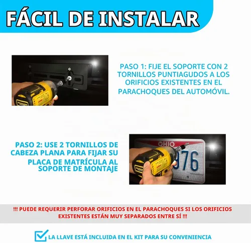 Vista 4 de Soporte de placa de matrícula para parachoques delantero para Honda Juego de soporte de placa con 4 tornillos únicos y kit de llaves, kit