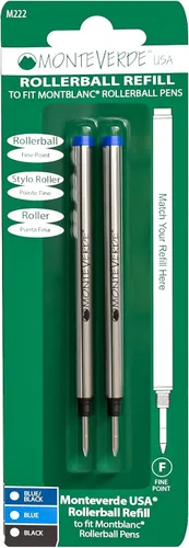 Vista 5 de Monteverde USA Rollerball - Recambios para bolígrafos Montblanc, punta fina, tinta azul, paquete de 2 – Rendimiento de escritura vibrante y suave