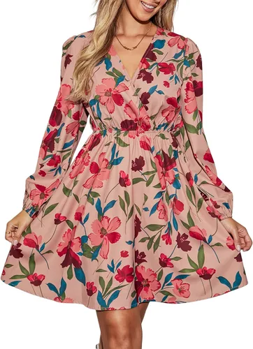 Vista 14 de CUPSHE Mini vestido floral con volantes, manga campesina, vestido de otoño, casual, vacaciones Negro