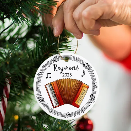 Vista 5 de Adorno de acordeón personalizado de Navidad, adorno de instrumento musical de acordeón para árbol de Navidad 2025, adorno de acordeón regalo