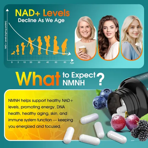 Vista 3 de NMNH (mononucleótido de dihidronicinamida) 1000 mg por porción - Alternativa NMN con NAD + liposomal, resveratrol y PQQ Sin OMG, sin gluten Apoya