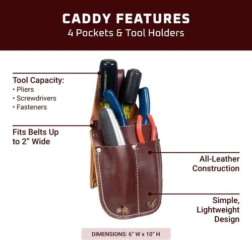 Vista 3 de Occidental Leather Pocket Caddy - Marrón - 4 bolsillos y portaherramientas - Compatibilidad de cinturón de hasta 2 pulgadas de ancho - Ligero