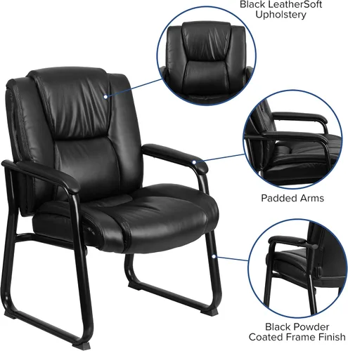 Vista 4 de Flash Furniture LeatherSoft - Silla de recepción ejecutiva con reposabrazos acolchados y base de trineo, silla lateral tapizada para sala de estar u