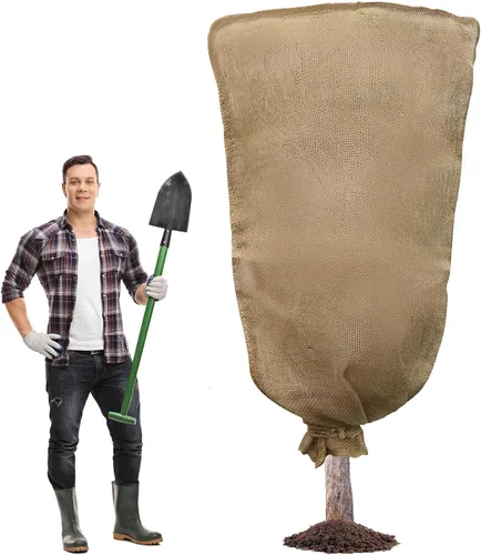 Vista 8 de 1 pieza cubierta de arpillera para plantas de invierno de 45.3 x 70.9 pulgadas, bolsas grandes de arpillera con cordón, cubiertas reutilizables