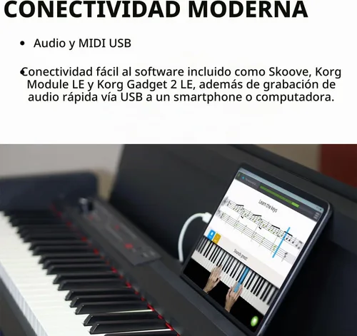 Vista 4 de Korg LP-380U - Piano digital para el hogar con teclado de 88 teclas y soporte, palisandro Rosewood