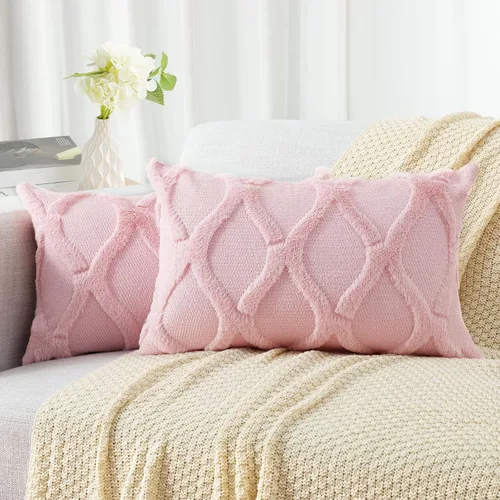 Vista 34 de decorUhome - Juego de 2 fundas de cojín decorativas para primavera de 16 x 16 pulgadas, fundas de almohada afelpadas de lana y piel sintética suave