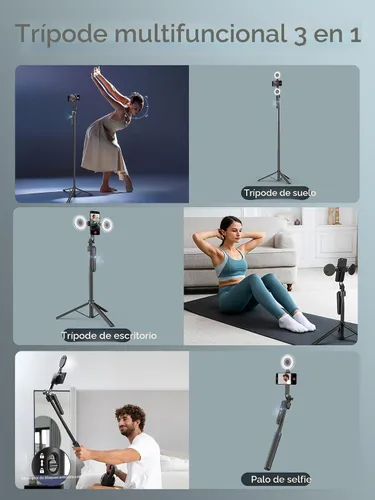 Vista 5 de USKEYVISION Trípode de seguimiento facial automático con rotación de 360°, trípode de teléfono para iPhone con luz de relleno, palo selfie
