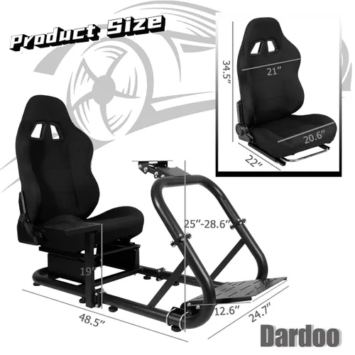 Vista 2 de Dardoo Racing Simulator Cockpit Frame with Real Blackseat Racing Wheel Stand Fits Logitech G923 G29 G920 Thrustmaster Fanatec Adjustable with
