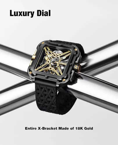 Vista 4 de CIGA Design Mechanical Automatic Watch X Series SUV Inspired Anti-Shock Design Sapphire Crystal Analog Skeleton Watches with Silicone and Nylon