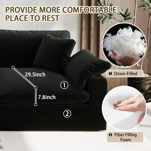 Vista 3 de Sofá modular modular con asiento profundo extra cómodo, sofás modernos negros para sala de estar, apartamento, oficina, espacio pequeño