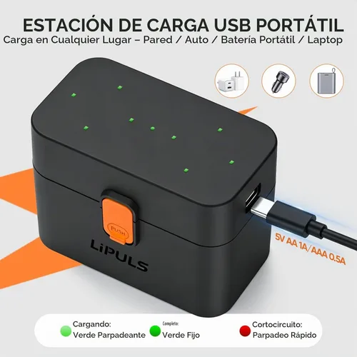 Vista 5 de 8 pilas AA y 4 AAA recargables de litio con cargador, paquete de 12 baterías de 1.5 V Triple A doble A, recargable, batería de litio de larga