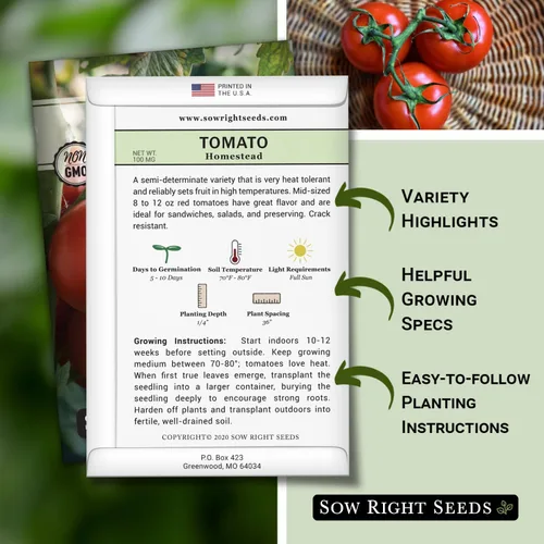 Vista 2 de Sow Right Seeds - Semillas de tomate Homestead para plantar - Paquete de reliquia sin OMG con instrucciones para plantar un huerto casero - Variedad