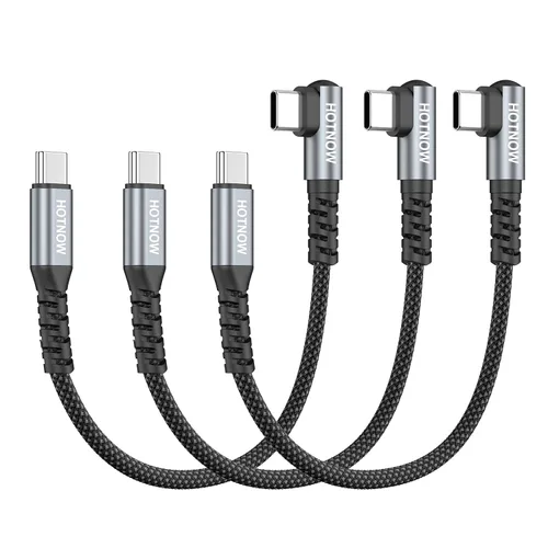Vista 12 de Short Right Angle USB C to USB C Cable 12 inch 3 Pack, PD 65W Fast Charging Blanco grisáceo