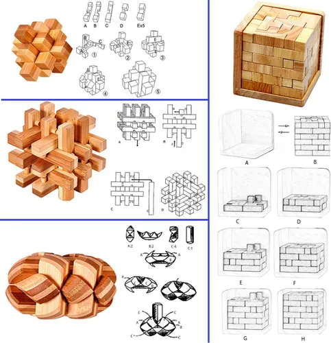 Vista 5 de Paquete de 18 Rompecabezas de Madera para el Cerebro Juguetes para Aliviar el Estrés Rompecabezas de Rebaba de Madera Rompecabezas para el Cerebro