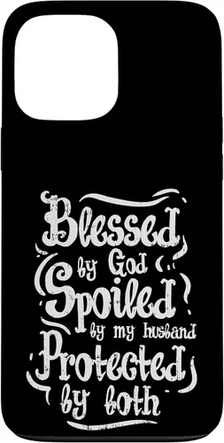 Vista 23 de iPhone 16 Blessed by God Spoiled by My Husband Funny Wife Mom Case