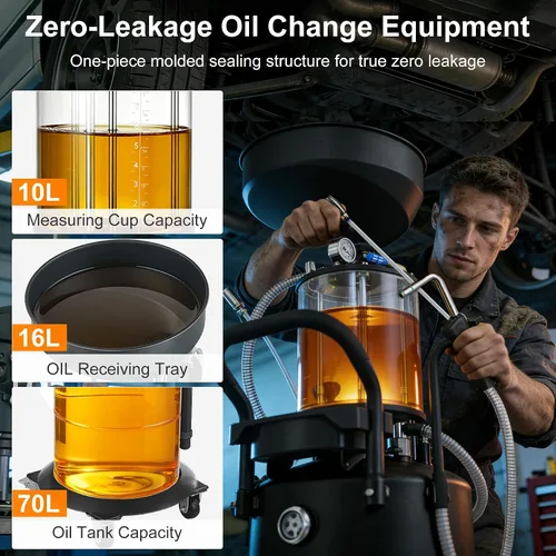 Vista 4 de Tanque de drenaje de aceite residual, extractor de drenaje de aceite y kit colector Drenador neumático para fluidos automotrices Contenedor