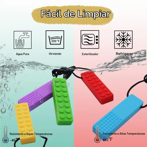 Vista 4 de Collares masticables para niños sensoriales, 5 piezas de bloques de construcción de silicona masticable collar para niños y niñas con autismo