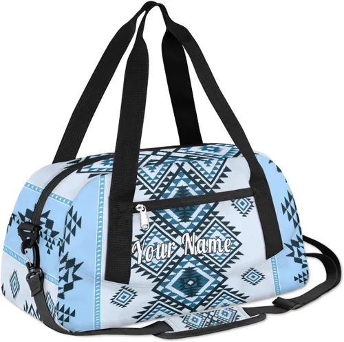 Vista 3 de Bolsa de lona personalizada para niños, diseño étnico de damasco, bolsa de gimnasio deportiva personalizada para niños y niñas, bolsas de viaje