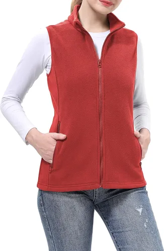 Vista 2 de BenBoy Chaleco de forro polar para mujer, chaleco suave, sin mangas, con bolsillos con cremallera, ropa cálida para otoño e invierno