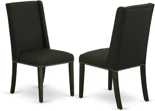 Vista 9 de East West Furniture FLP1T21 Florence Parson Sillas – Juego de 2 sillas de comedor tapizadas de tela de lino azul con ribete de clavo, color negro