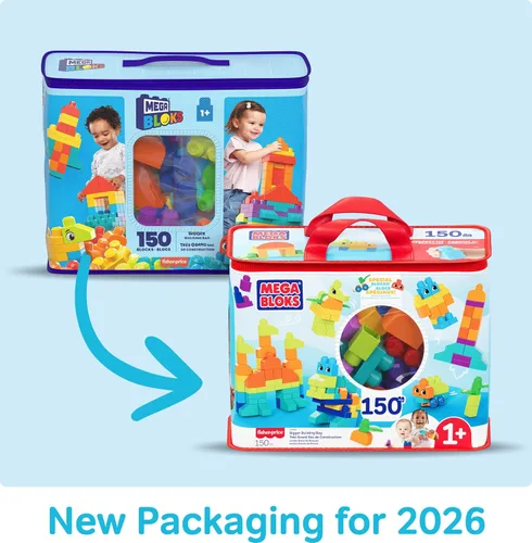 Vista 7 de MEGA BLOKS First Builders - Juego de juguetes de bloques para niños pequeños, bolsa de construcción más grande con 150 piezas y almacenamiento