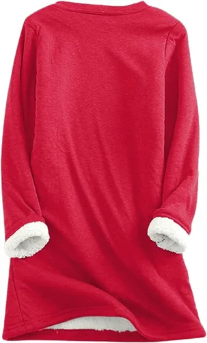 Vista 2 de Ropa interior térmica para mujer, sudadera de invierno cálida con forro polar y cuello redondo, sudadera de descanso