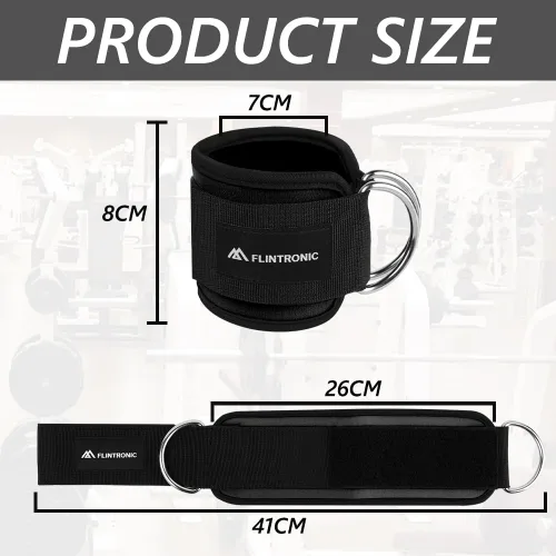 Vista 2 de flintronic 2 correas de tobillo para máquina de cable, puños de gimnasio con doble anillo en D de acero inoxidable, tobillera de gimnasio