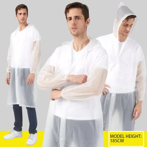 Vista 5 de 2 ponchos de lluvia, impermeable reutilizable para adultos con capucha y mangas para campamento, senderismo, viajes, parques de atracciones