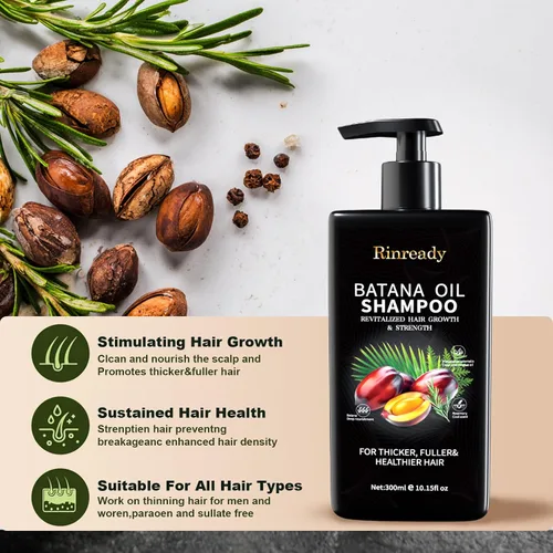 Vista 3 de Batana - Champú de romero para cabello adelgazante, champú fortalecedor de biotina para hombres y mujeres, cuidado nutritivo del cuero cabelludo