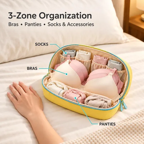 Vista 2 de Travel Underwear Organizer 3 in 1 Waterproof Portable Lingerie Bag Yellow+Grey