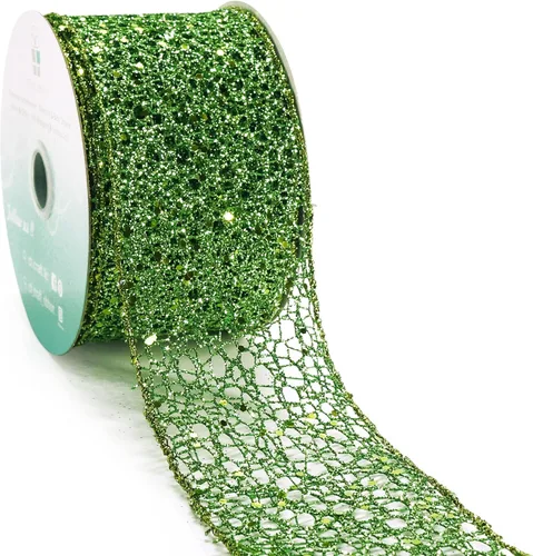 Vista 22 de Cinta con alambre de malla brillante con purpurina de 6 x 10 yardas, color negro para decoración del hogar, lazo para envolver regalos